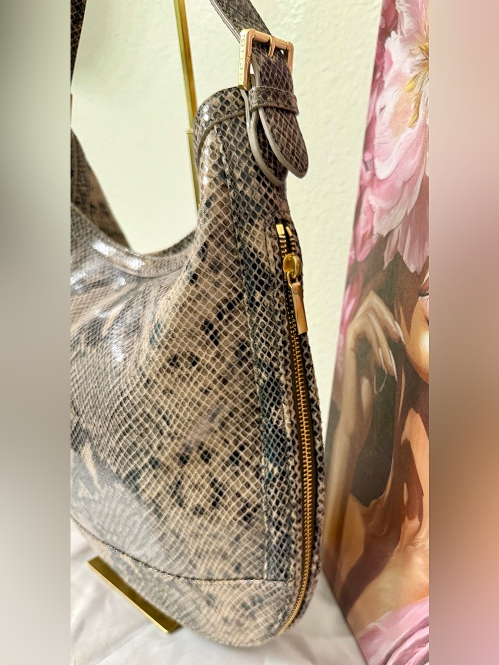 NWOT - Tory Burch Snake-Print Hobo Shoulder Bag - Picture 5 of 9